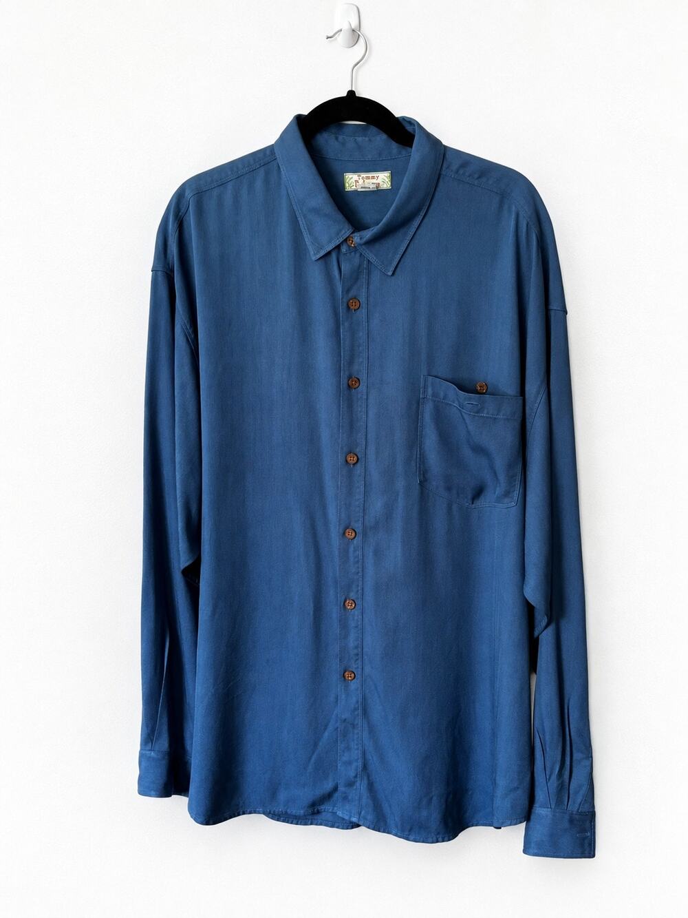 Tommy Bahama Mens XXL/2XL Shirt 100% Silk Slate Blue Herringbone Button Front